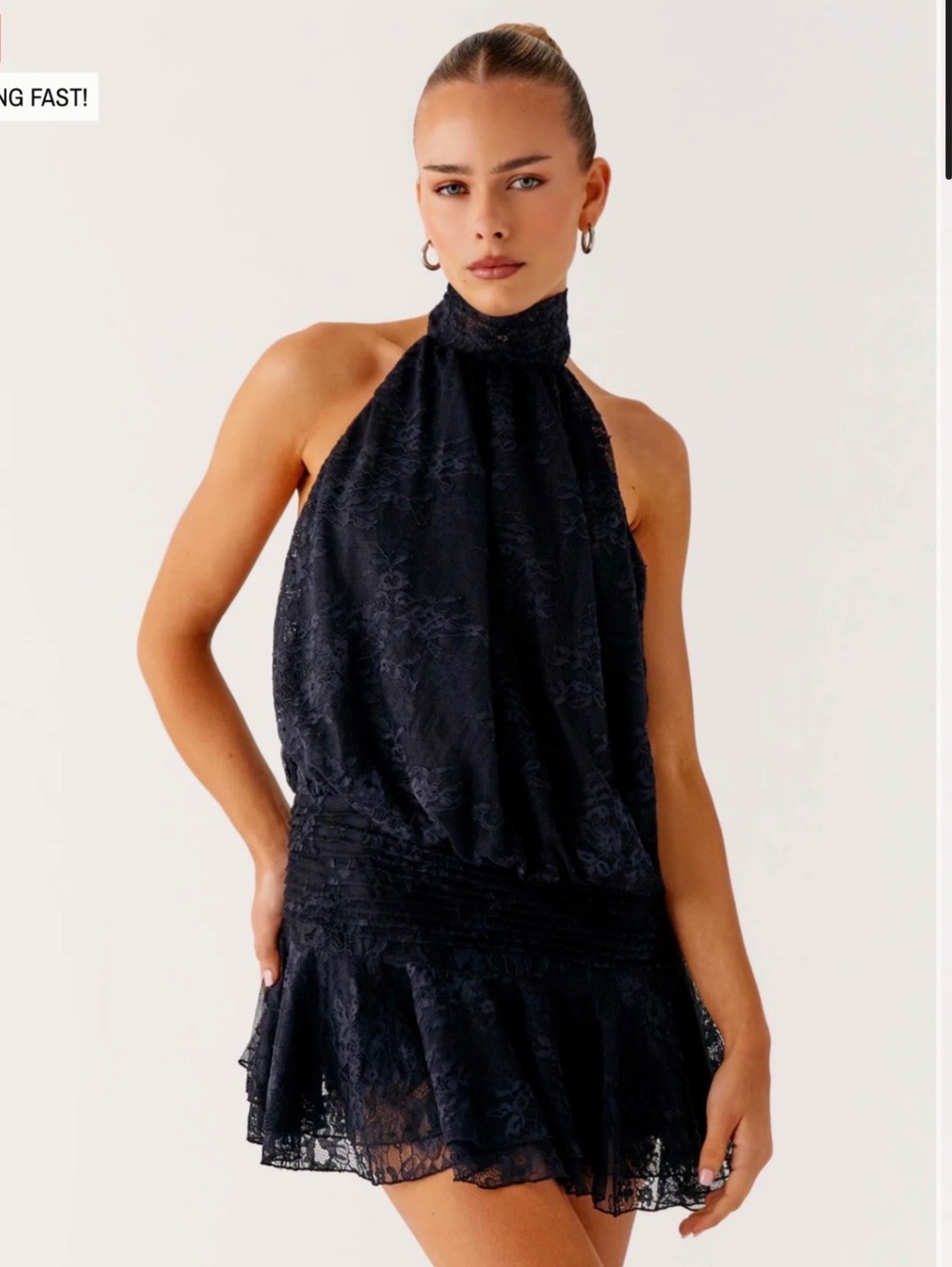 Peppermayo Willow Lace Mini Dress Black Halter Open Back Size 6